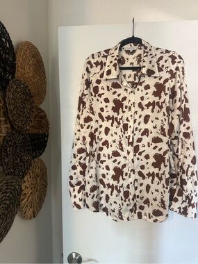 ACOA Brown and Cream Cow Print Button-Up Shirt